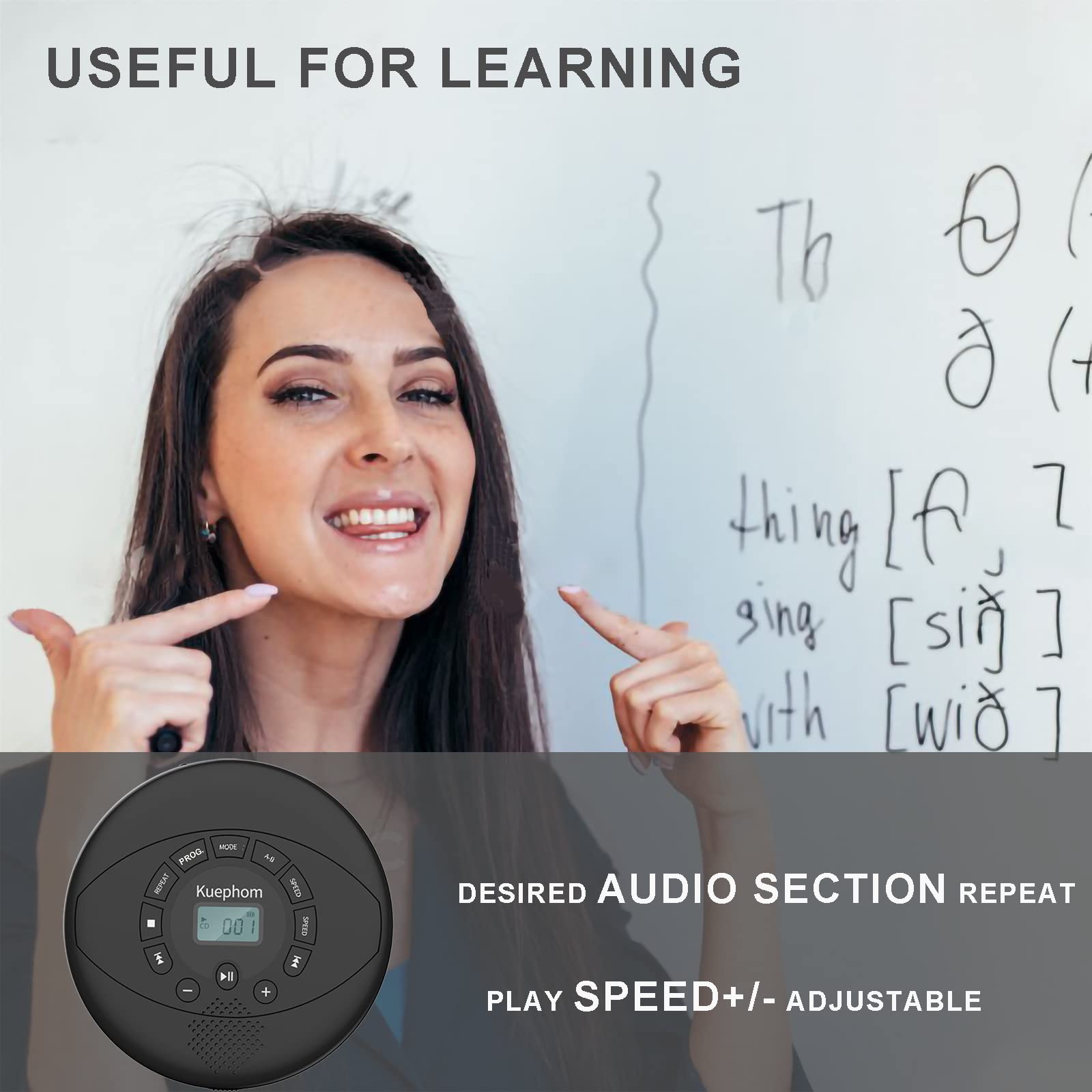 CD Player Portable,Discman Rechargeable,Walkman CD Player with Speaker, Headphones,CD-R,MP3 USB playable,Anti Skip CD Playing for car,Suitable for Personal or Multi-Users,Black