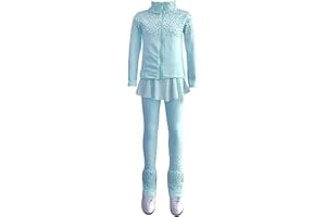 JoyCan Girls' Starry Sky Pink Figure Skating Training Set with Velvet Warmth and Shining Training Dress with Skirt