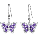 Monarch Butterfly Wing Earrings for Women Girls, Sterling Silver Dangle | Birthstone Crystal CZ Sparkly Drop for Mom, Daughter, Teens, Birthday Memorial | Sensitive Ears Fishhook Jewelry Gifts
