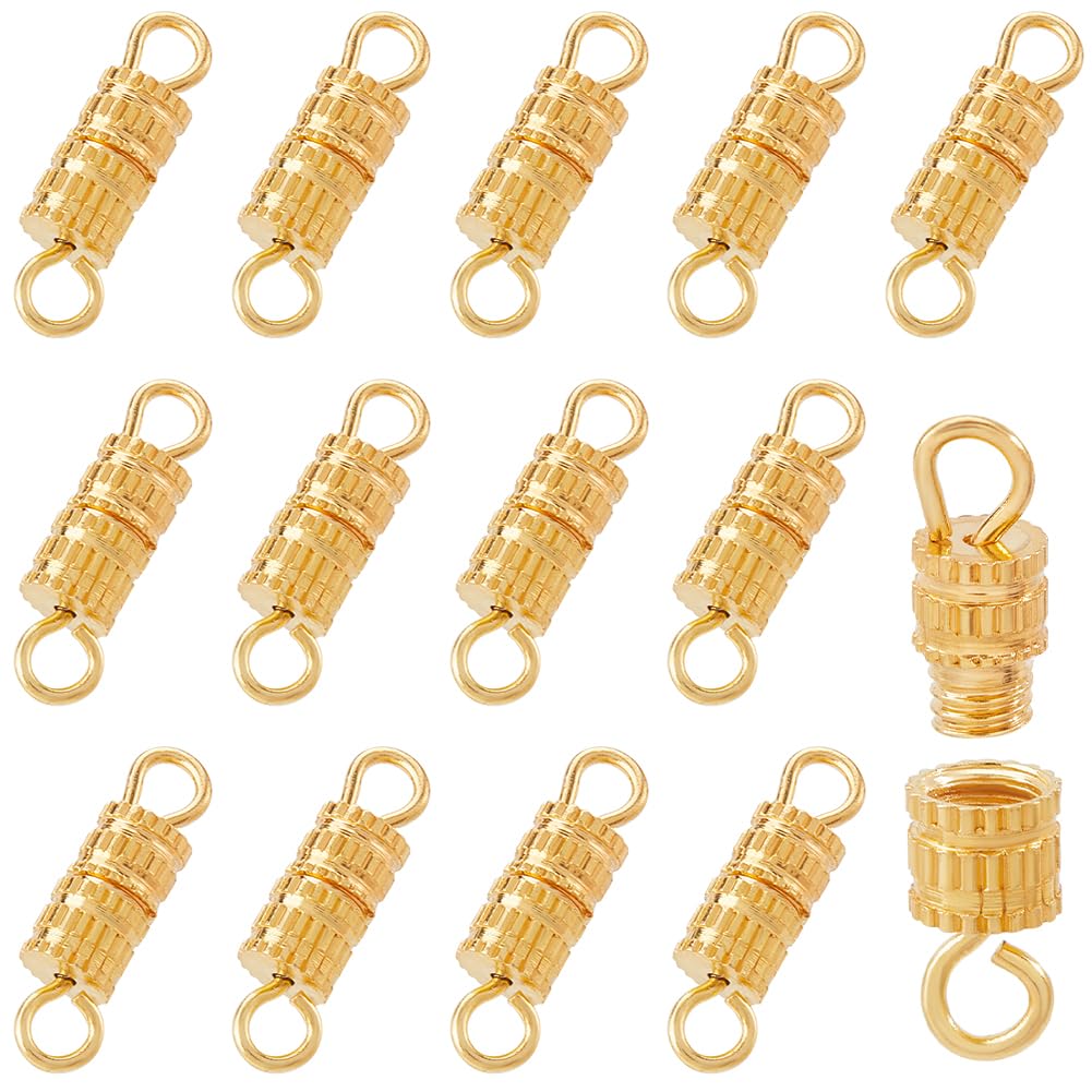 SUNNYCLUE 1 Box 100Pcs Barrel Screw Clasp Screw Jewellery Clasps Gold Small Alloy Column Fastener Cord End Double Loop Screw Type Connectors for Jewellery Making Charms Necklaces Supplies DIY Crafting