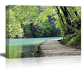 Bridge by a Lake Surrounded by Trees - Canvas Art Home Art - 12x18 inches