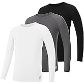 RIKUAOU Youth Boys Compression Shirt, Long Sleeve Kids Athletic Undershirt Quick Dry Base Layers for Baseball Football Sports