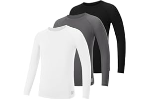 RIKUAOU Youth Boys Compression Shirt, Long Sleeve Kids Athletic Undershirt Quick Dry Base Layers for Baseball Football Sports