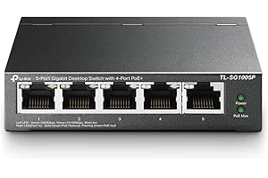 TP-Link TL-SG1005P, 5 Port Gigabit PoE Switch, 4 PoE+ Ports @65W, Desktop, Plug & Play, Sturdy Metal w/ Shielded Ports, Fanle