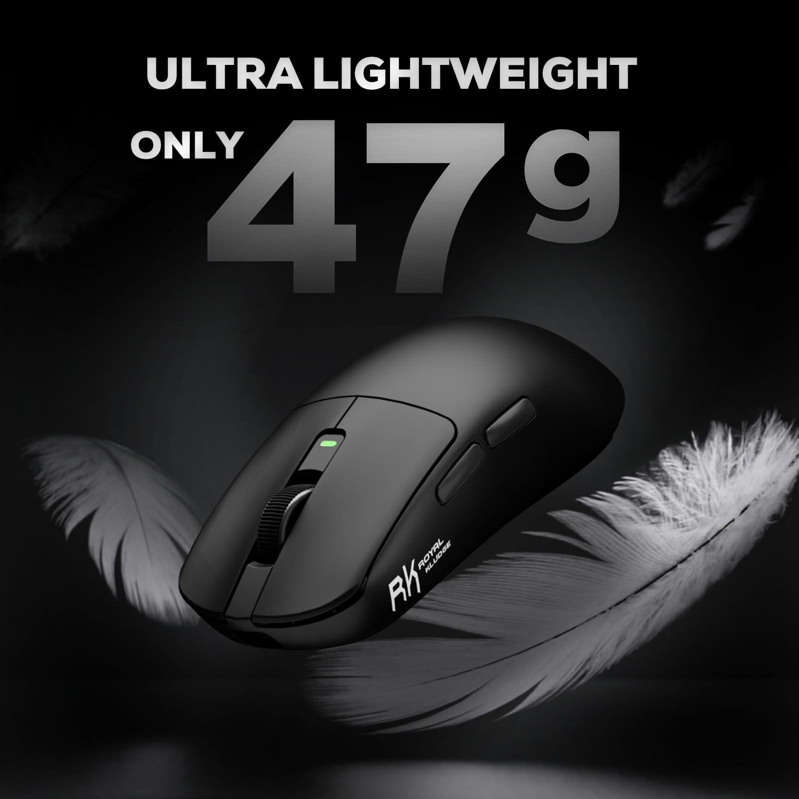 RK ROYAL KLUDGE RK M3 Wireless Gaming Mouse with 42K DPI, 47g Lightweight Computer Mouse with Dual 8K Polling Optical Sensor, Bluetooth/2.4G/USB-C Wired PC Game Mice with 5 Programmable Buttons, Black