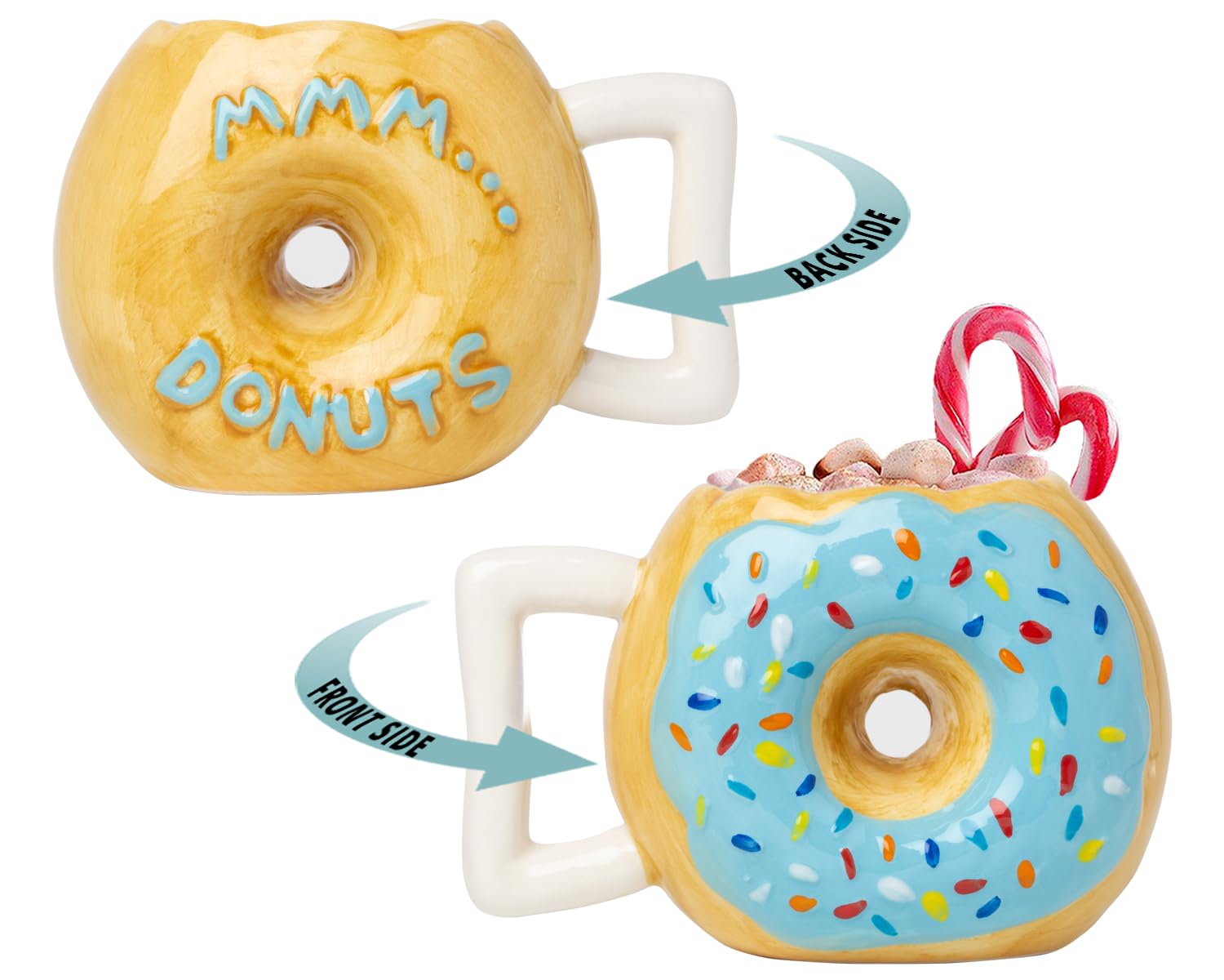 Ceramic Donut Mug - Delicious Chocolate Glaze Doughnut Mug with Sprinkles - Funny MMM. Donuts! Quote - Best Cup for Coffee, Tea, and More - Large 400ml Size - Funny Coffee Mug Gift - Blue