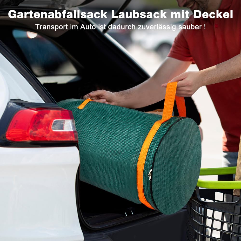 Eurhomewit 3 Gartenabfallsack 272L Laubsack Gartensack mit Deckel und Griffen, Groß Stabile Gartensäcke Laubsammler, Selbststehend Abfallsack Stabil Grünschnittsäcke für Gras Laub Hecke Gartenabfall 3