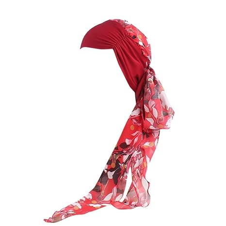 URSING Damen Baumwolle Kopftuch Bandana Hat Fur Haarverlust Frauen Indien Muslim Elastic Turban Chiffon Drucken Long Tail Hut