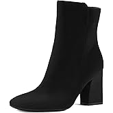 mysoft Women's Ankle Boots Square Toe Side Zipper GoGo Boots Chunky Block Heel Mid Calf Low Heeled Short Booties