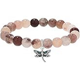 Junran Sterling Silver Turquoise Dragonfly Bracelets for Women 8mm Natural Stone Healing Dragonfly Relaxation Bracelets for Women