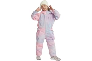 SNBOCON Kids Girls Boys One Piece Snowsuits Colorful Ski Suits Jumpsuits High Collar Hood Zipper Waterproof Jackets Winter