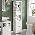 Haotian Bathroom Storage Unit Floor Standing Laundry Room Tall Cabinet with Drawers Linen Tower Bath Organizer with Shelves, White FRG126-W