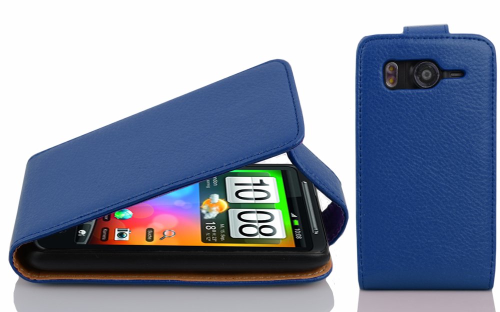 cadorabo Case works with HTC Desire HD in NAVY BLUE - Flip Style Case made of Structured Faux Leather - Wallet Etui Cover Pouch PU Leather Flip