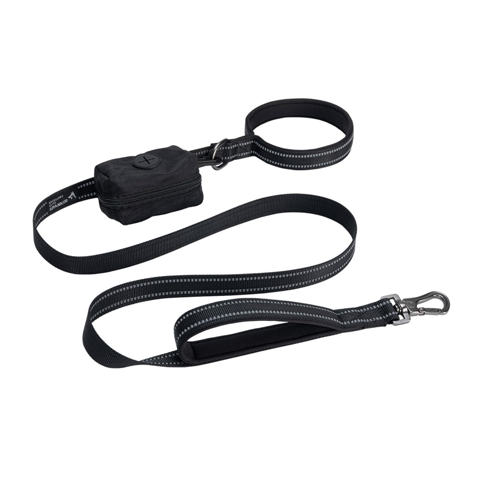 EXCELLENT ELITE SPANKER Reflective Nylon Dog Training Leash Strong Durable Dog Leash 5 Feet Long 1" Wide with Poop Bag Holder for Small and Medium Dog（Black）