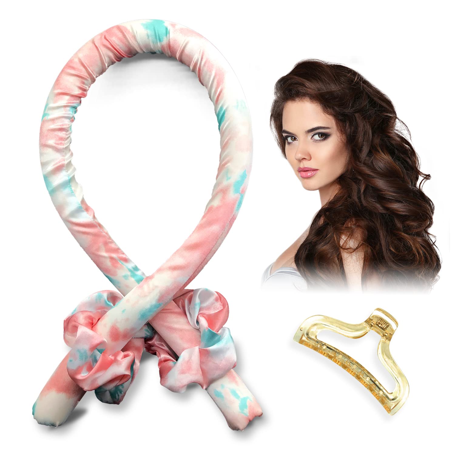 Heatless Curling Rod Headband, No Heat Wave Hair Curlers for Long Medium Hair, Soft Rubber Silk Ribbon Lazy Sleep Curlers for Overnight DIY Hair Styling Tools (Flower Pink)