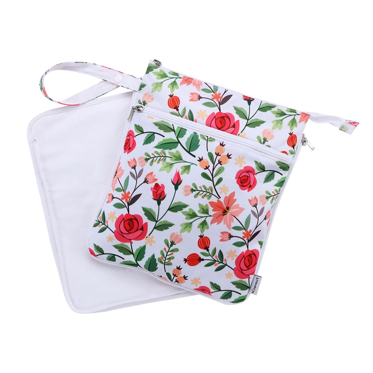 Hisprout Waterproof Breast Pump Bag Storage Bag with Removable Waterproof Mat for Outdoor Activities Stylish Design Diaper Pack,Rosa Multiflora