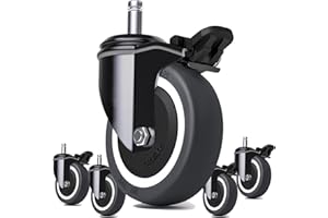 WUDOYO Office Chair Wheels with Brakes Set of 5, Wide Rubber Locking Wheels Casters for Desk Chair, Heavy Duty Locking Casters Replacement Wheels for Carpet and Hardwood Floors