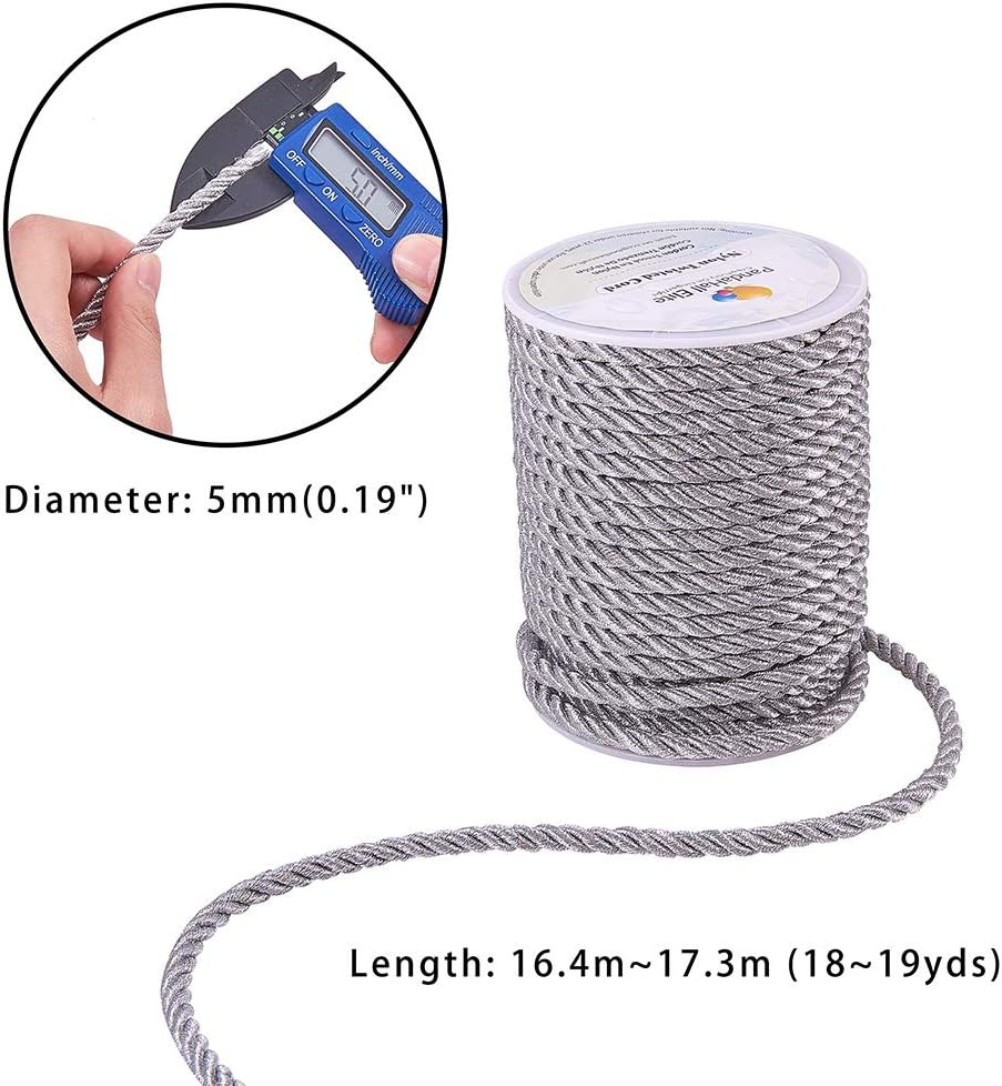 PH PandaHall 18 Yards(16.4m) 5mm Twisted Cord Trim 3-Ply Twisted Cord Rope Silver Nylon Crafting Trim Thread String for Curtain Tieback Gift Bags Rope Handles Handbags Handles DIY Craft Making - Image 3