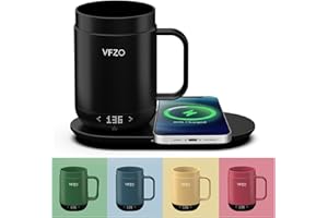 VFZO 16Oz Temperature Control Smart Mug, Self Heating Coffee Mug LED Display, 180 Min Battery Life - Hot up to 149℉ Fast Wireless Charger Base Improved Design coffee serving sets mug(16oz, Black)