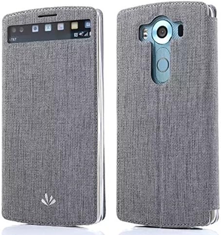 LG V10 case Premium Leather PU Flip Wallet Case with View Window Stand Kickstand Card Holder Magnetic Closure TPU bumper full cover slim Leather Case for LG V10(GRAY)