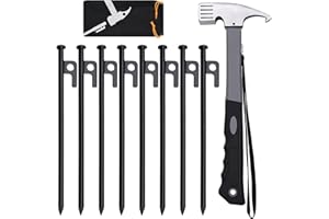 LFSEMINI Forged Steel Tent Stakes, 8/16pcs, Heavy Duty ,10in and 12in Camping Hammer Set + Storage Pouch, Available in Rocky Place Dessert Snowfield and Grassland