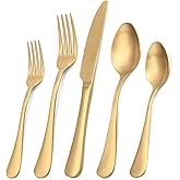 Matte Gold Silverware Set, Satin Finish 20-Piece Stainless Steel Flatware Set,Kitchen Utensil Set Service for 4,Tableware Cutlery Set for Home and Restaurant, Dishwasher Safe