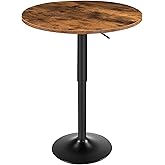 HOOBRO Bar Table, Height-Adjustable Round Pub Table 27-35.4 Inches with Sturdy Base, Modern Style, Easy to Assemble, Suitable for Small Space, Rustic and Black BF58BT01G1