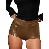 Hilltichu Women's Faux Leather Shorts High Waist Stretch Skinny Mini Shorts Sexy Hot Pants