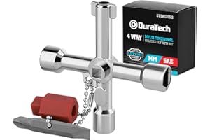 DURATECH 4 Way Sillcock Key with Bit, Multi-functional Water Key, Cross Key, 1-Pack, for Valve, Faucet, and Spigots