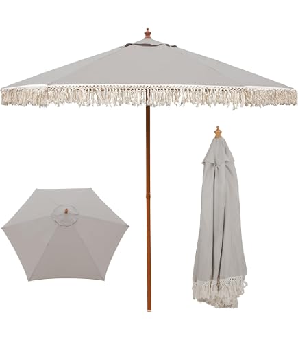 Best Choice Products 9ft Fringe Market Patio Umbrella – Outdoor Boho Tassel Sunshade for Table, Pool, Deck, Backyard – UPF50+, Easy Tilt, Heavy Duty Steel Pole & Ribs