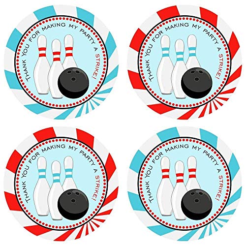 Boy Bowling Party Thank You Sticker Labels - Kids Entertainment Sport Birthday Favor- Set of 30