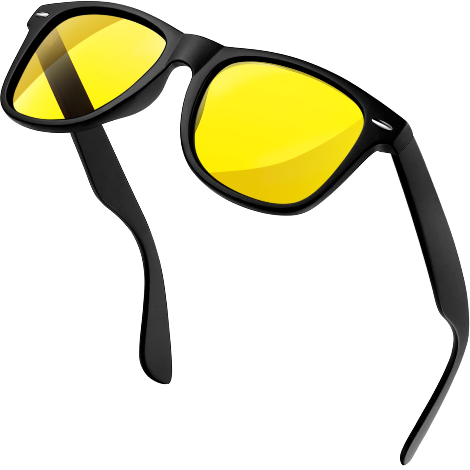 KANASTAL Headlight Night Driving Glasses Mens Astigmatism Anti Glare Driving Glasses Womens Yellow Tinted Polarised Sunglasses - Black Frame Yellow Lens