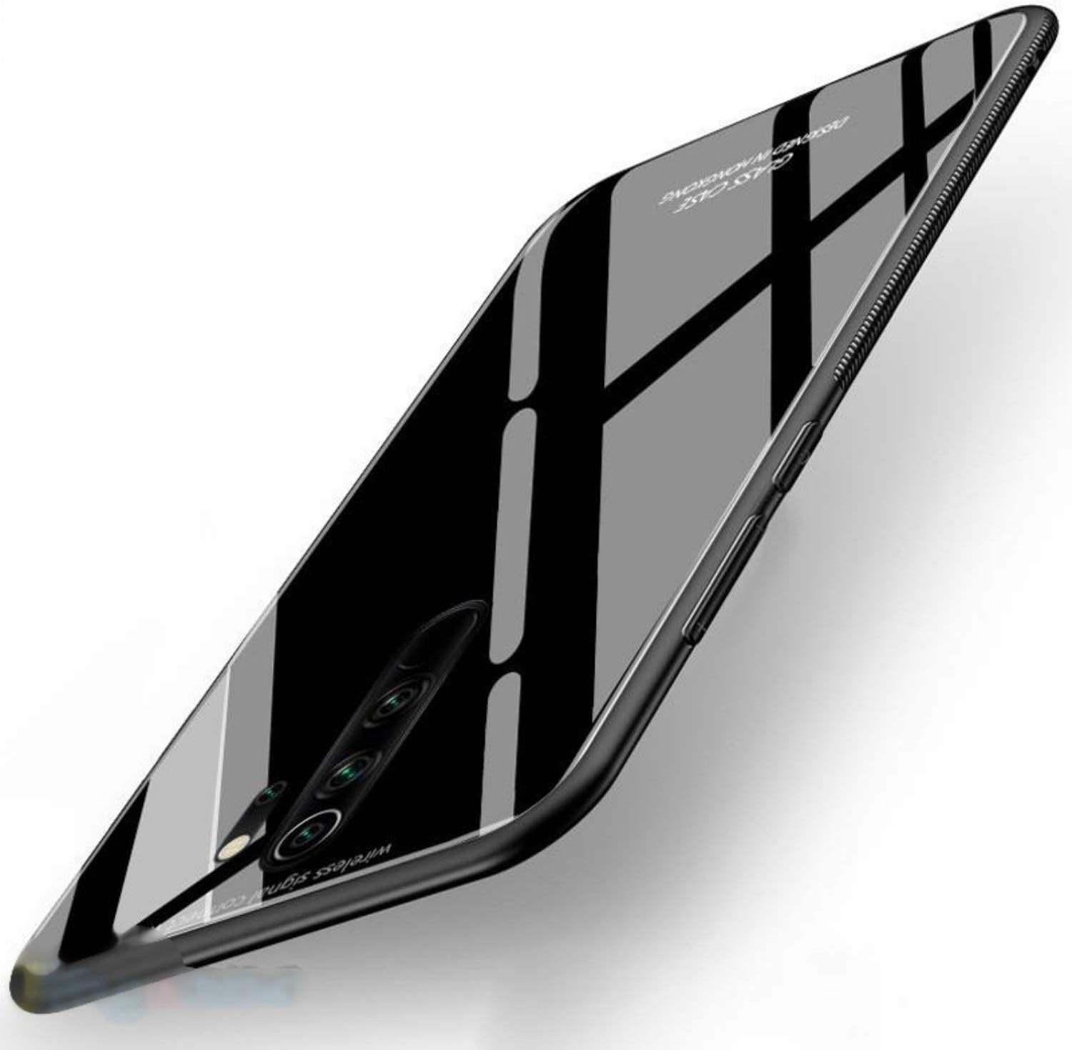Trifty Toughened Glass Back Case with Shockproof TPU Bumper Back Case Cover for Oppo Reno 2 (Black)
