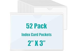 XIOYIDUN 52 Pack Adhesive Pockets 2x3 Inch Labels for Storage Bins Clear Plastic Index Card Holder, Label Holder with Top Open for Loading Tote Labels for Organizing Bins Box Drawer