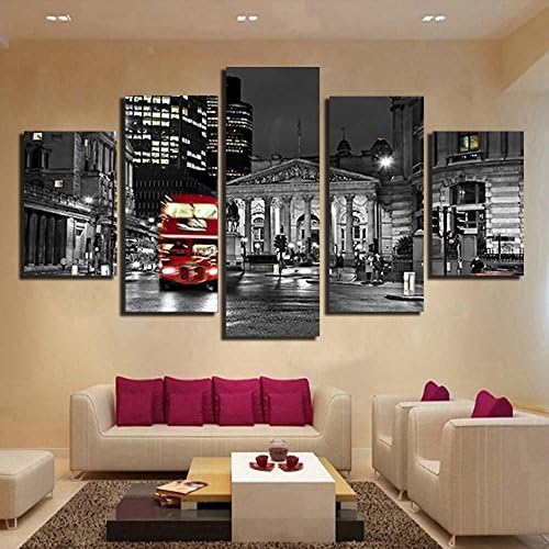Mivyy - Huge 5 Paneles Paisaje Urbano Moderno Grupo de Pared Cuadros Para la Sala de Alta Calidad de la Lona Pintura Al ¨leo Moderna Casa Obras de Arte Decorativo (Frameless)