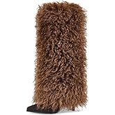 pinokino Women's Knee High Furry Boots Shaggy Long Faux Fur Winter Boots Cozy Plush Retro Festival Party Statement Footwear for Fall Cold Weather