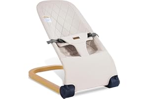 Winchild Baby Bouncer,Portable Baby Bouncer Seat & Foldable with 3 Height Adjustments, Ergonomic Bouncer for Babies 0-6 Months, Wood Grain Style, Natural Vibrations, Includes Storage Bag (Beige)