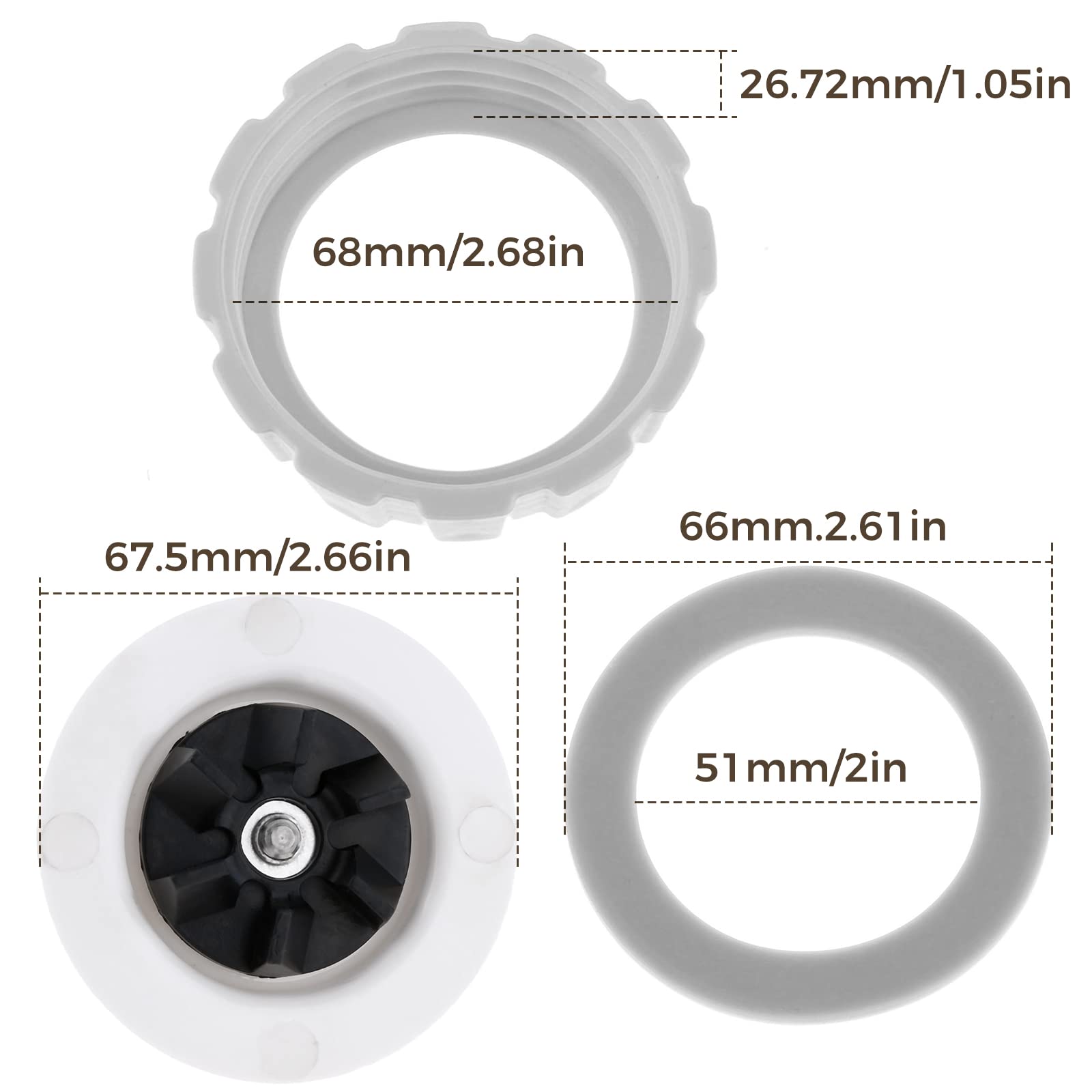 Replacement for Hamilton Beach Blender Blade with Blade Gasket Blender Jar Base Bottom Screw Cap and 2 Rubber O Ring Gasket Sealing Ring