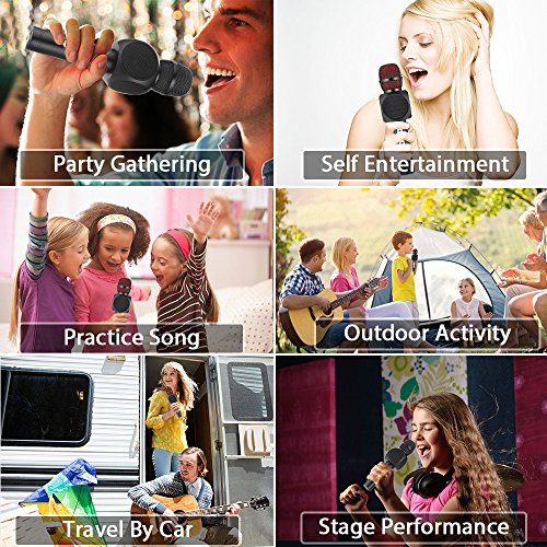 Wireless Bluetooth Karaoke Microphone, Fede 3-in-1 Portable Karaoke System with Two Built-in Speakers for Home KTV, Outdoor and Birthday Party. Work with Apple iPhone Android Smartphone or PC Black