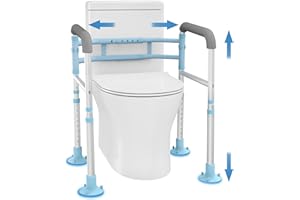 Delog Stand Alone Toilet Safety Rail - Adjustable Width & Height Fit Any Toilet, Medical Toilet Frame for Elderly Handicap Disabled, Folding Handrails