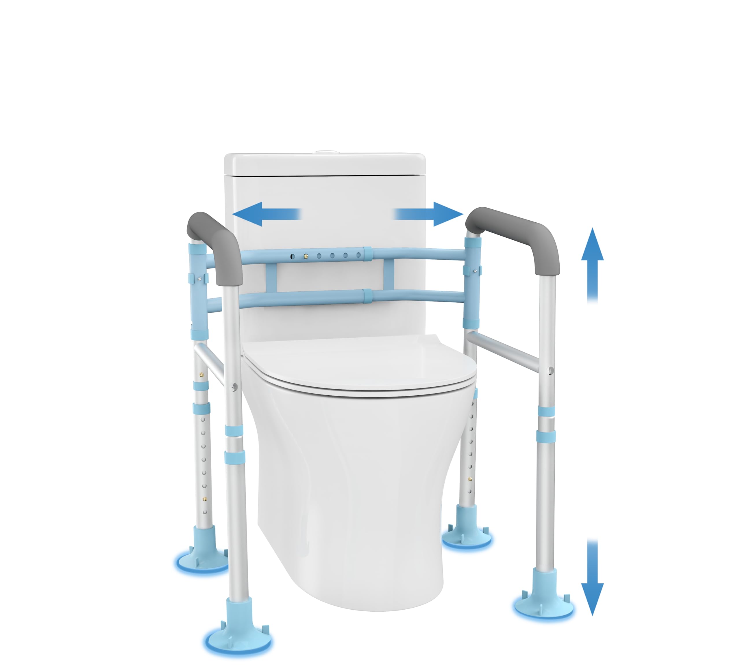 Delog Stand Alone Toilet Safety Rail - Adjustable Width & Height Fit Any Toilet, Medical Toilet Frame for Elderly Handicap Disabled, Folding Handrails