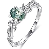 Engagement Rings for Women 925 Sterling Silver Oval Cut Moss Agate/Black Rutilated Quartz/Emerald Gemstone Wedding Rings Promise Ring Size 5-9