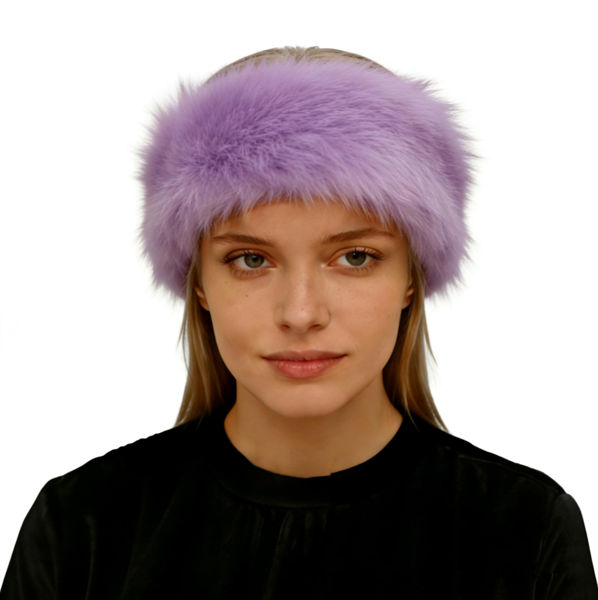 Lina & Lily Women's Winter Headband Head Ear Warmer Long Pile Faux Fur (Lavender) — image 1