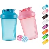 GAISHION Shaker Bottle Protein Shakes and 16-Ounce/400ML Shaker-Bottle with Whisk Balls,Non-BPA plastic(Blue+Pink(2PCS))