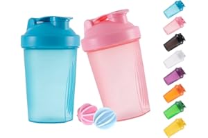 GAISHION Shaker Bottle Protein Shakes and 16-Ounce/400ML Shaker-Bottle with Whisk Balls,Non-BPA plastic(Blue+Pink(2PCS))