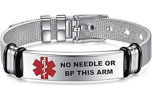 YOTHIWAD Medical Alert Bracelets for Men, Strong Durable Stainless Bracelet Medical Id Bracelets with Free Laser Engraving,Adjustable Wristband Dual-Side Engraving