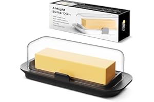 Butter Dish with Lid for Countertop and Refrigerator Door Shelf, Airtight Butter Keeper Container, Locking Butter Holder for East/West Coast Butter, BPA-free, Microwave/Dishwasher Safe