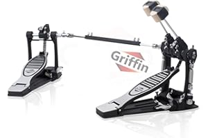 GRIFFIN Double Bass Drum Pedal (Quick-Kick Series) – Heavy-Duty Foot Board Set, Twin Chain with Quad Beaters for Rock & Metal Drumming