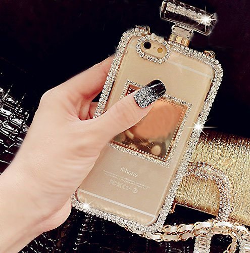 Sasa(TM) iPhone 7 Plus Case ,Luxury Bling Crystal Diamond ChainPerfume Bottle Style TPU Case Cover for iPhone 7 Plus (5.5inch) (White)