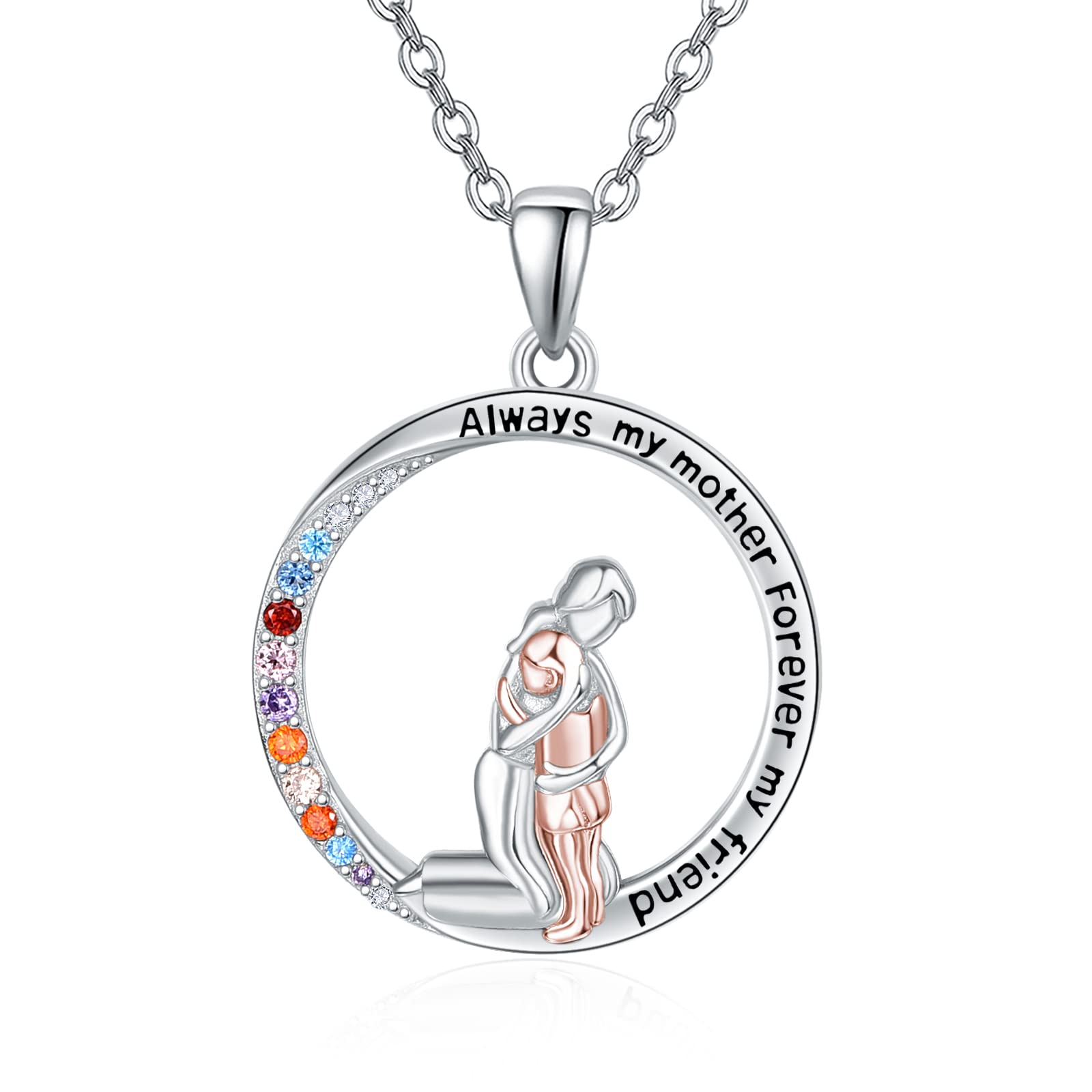 KINGWHYTE Mum Necklace Sterling Silver Mother and Daughter Necklace Mother's Day Birthday Jewellery Gifts Mom Grandmother Aunt